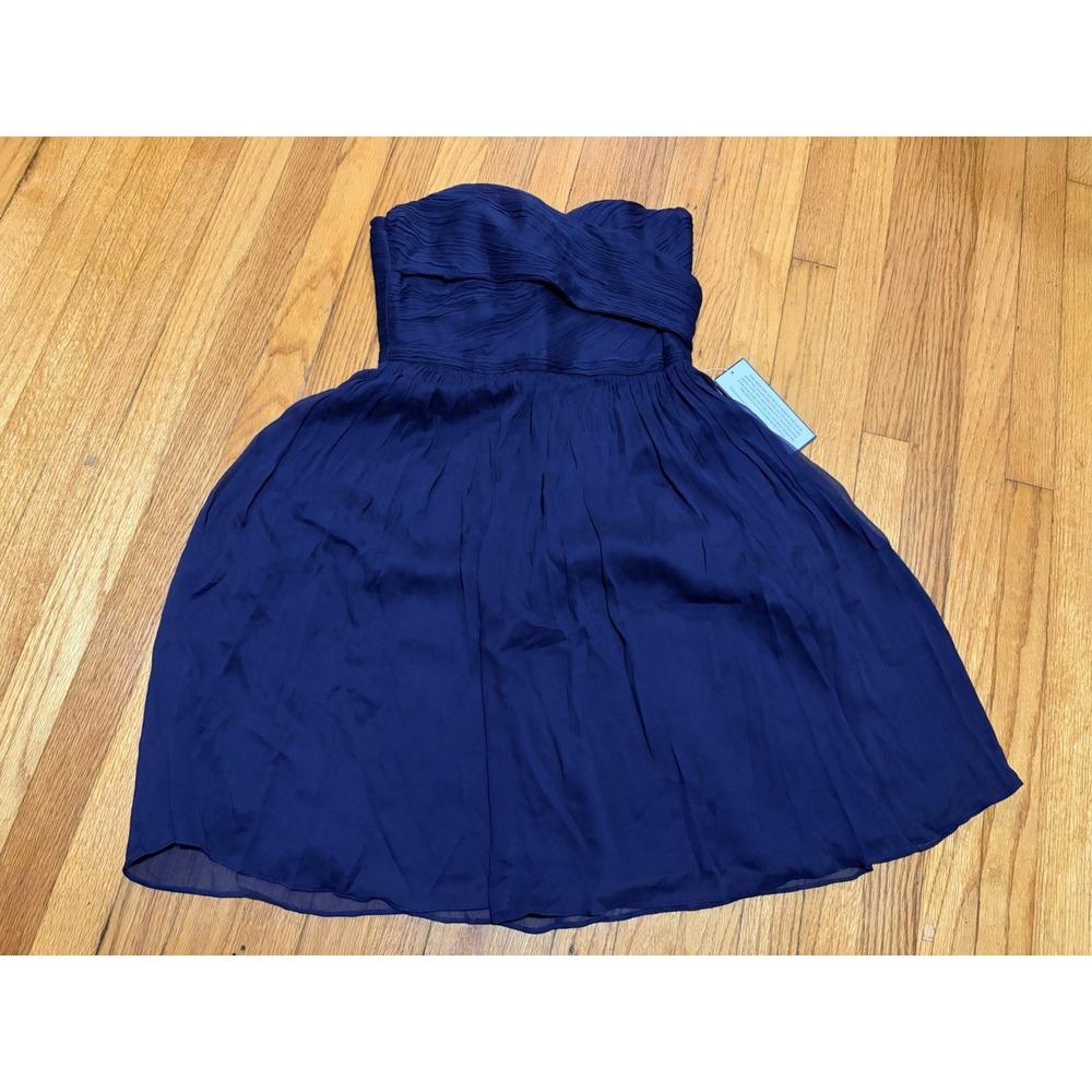 J. Crew Arabella Silk Blue Strapless Chiffon Bridesmaid Dress Womens 8 Tall